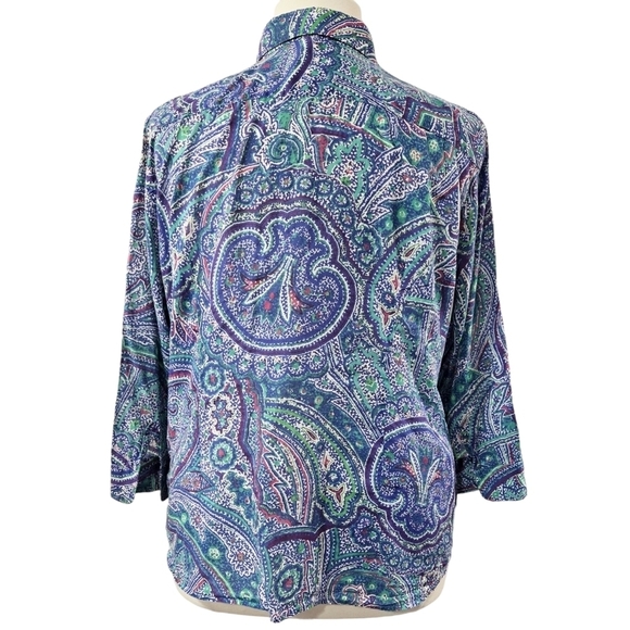 Lauren Ralph Lauren 100% Cotton Blue Paisley Button-Up Shirt Boho Office - Picture 2 of 7